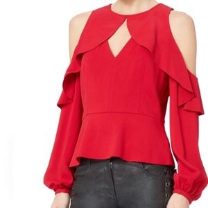 Intermix Red Siena Cutout Cold Shoulder Peplum Ruffle Top 8